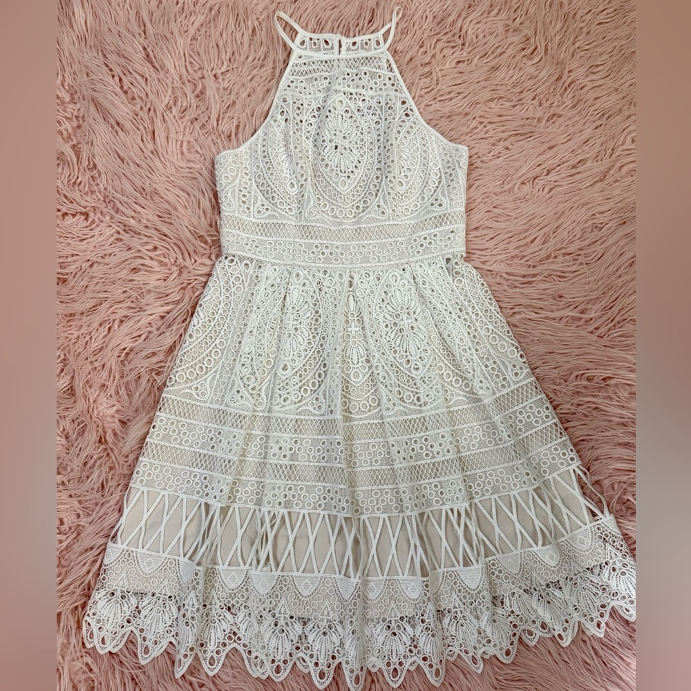 Forever New white lace mini halter dress